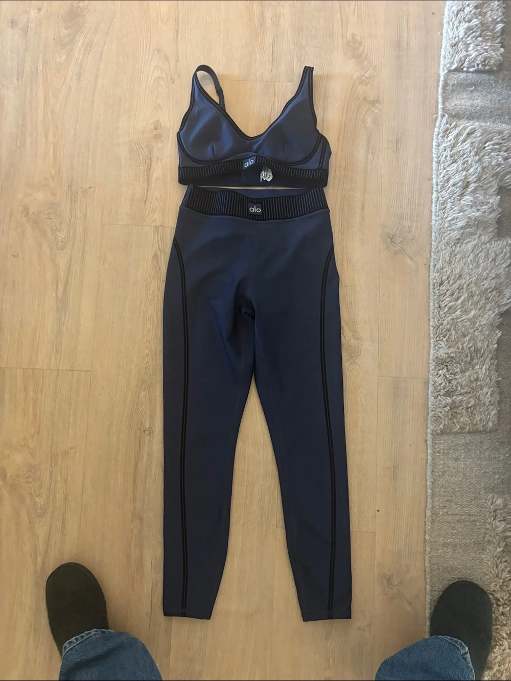 ALO Yoga Navy High-Waist Legging and Matching Sports Bra Set